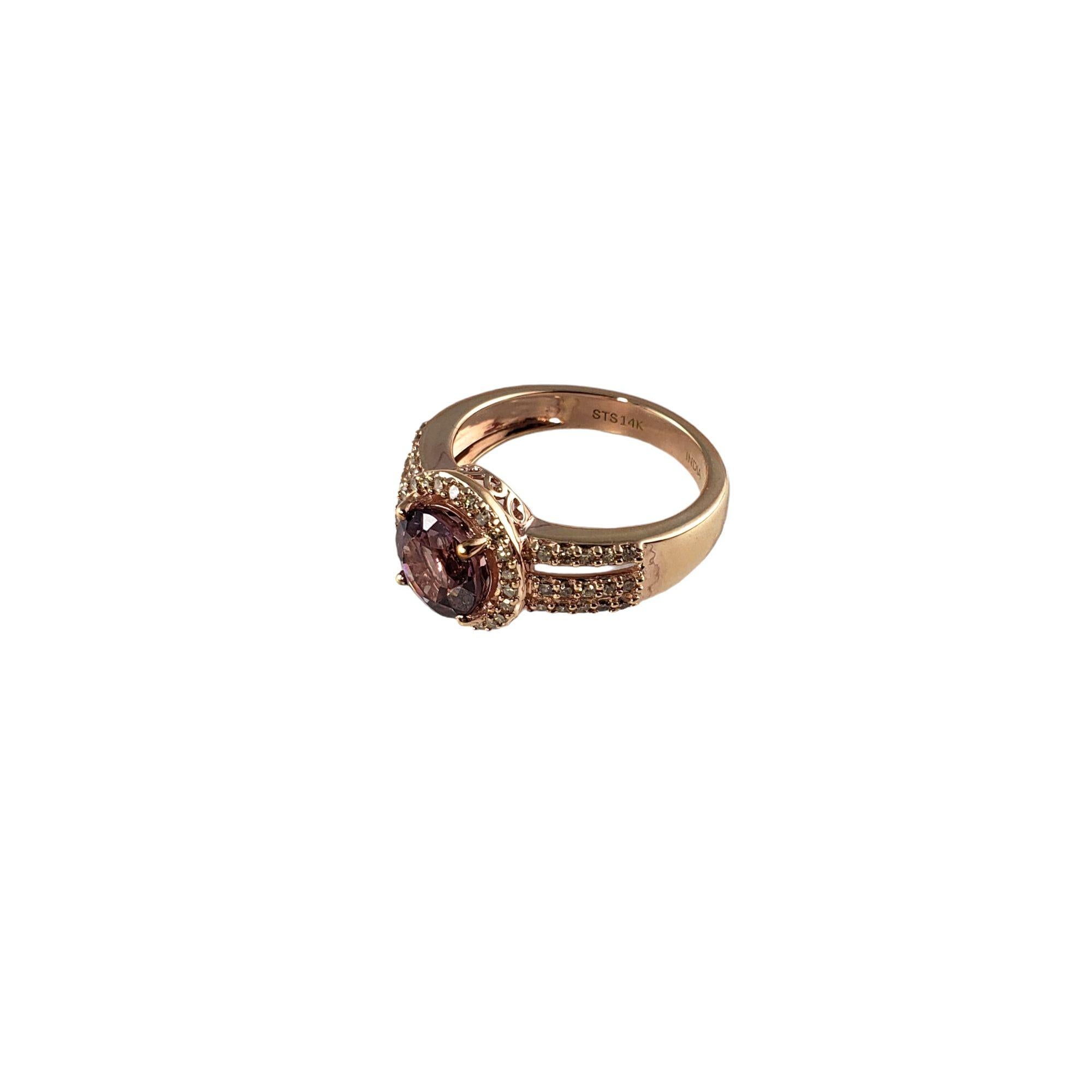 14k Rose Gold Rhodolite Garnet and Champagne Diamond Ring Size 8 #13889 In Good Condition For Sale In Washington Depot, CT