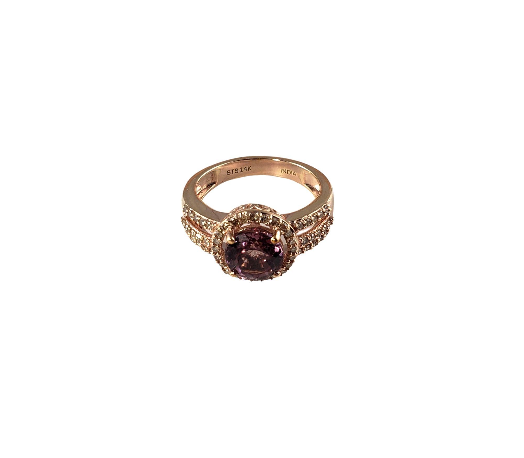 Women's 14k Rose Gold Rhodolite Garnet and Champagne Diamond Ring Size 8 #13889 For Sale