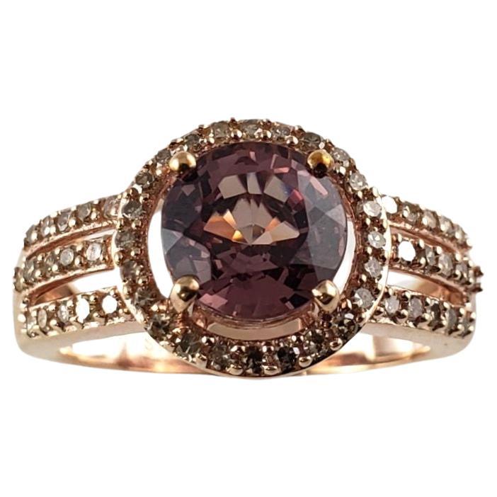 14k Rose Gold Rhodolite Garnet and Champagne Diamond Ring Size 8 #13889 For Sale