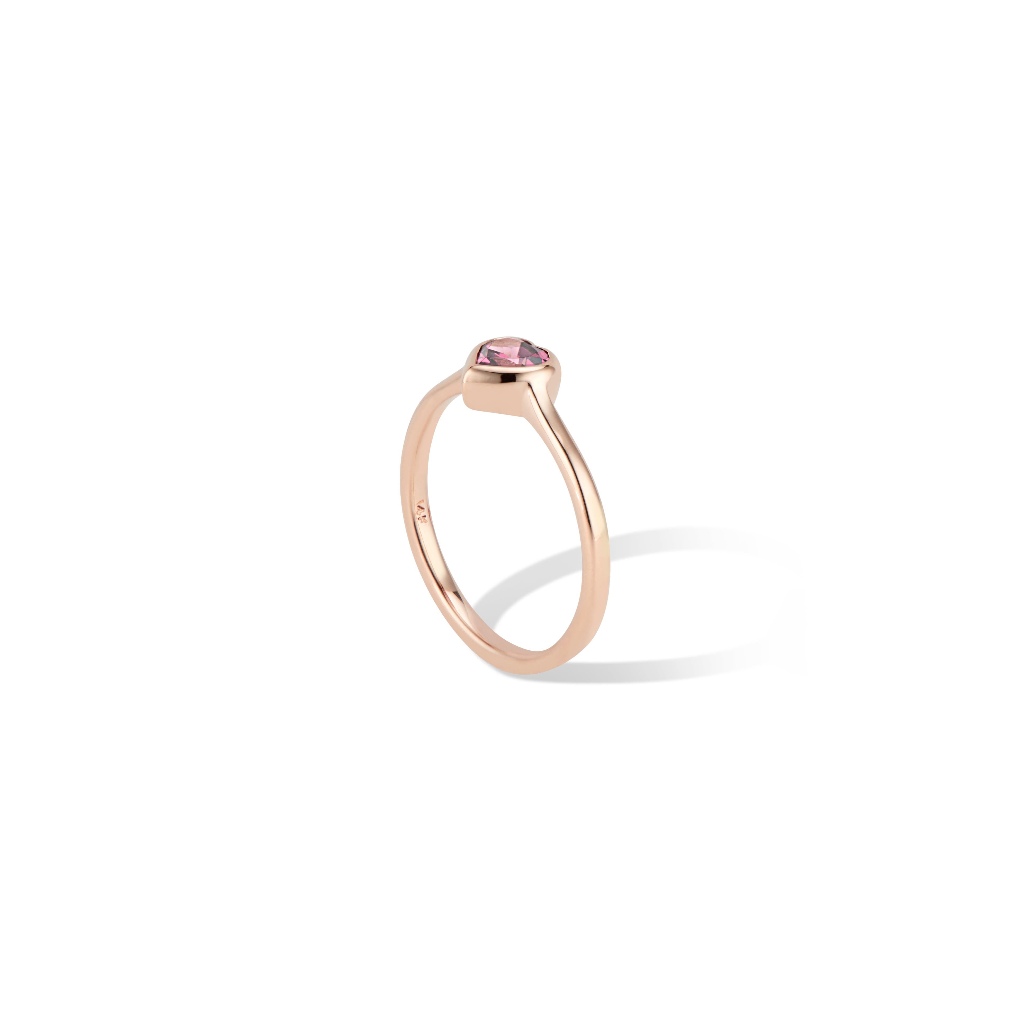 This petite Gold Heart Ring is perfect for stacking.
Featuring a striking ½ carat (.50tcw) Rhodolite Garnet Heart in a high polished 14k rose gold bezel setting.
Available in 14k rose, yellow or white gold.
Ring Size: US Size 6 - complimentary