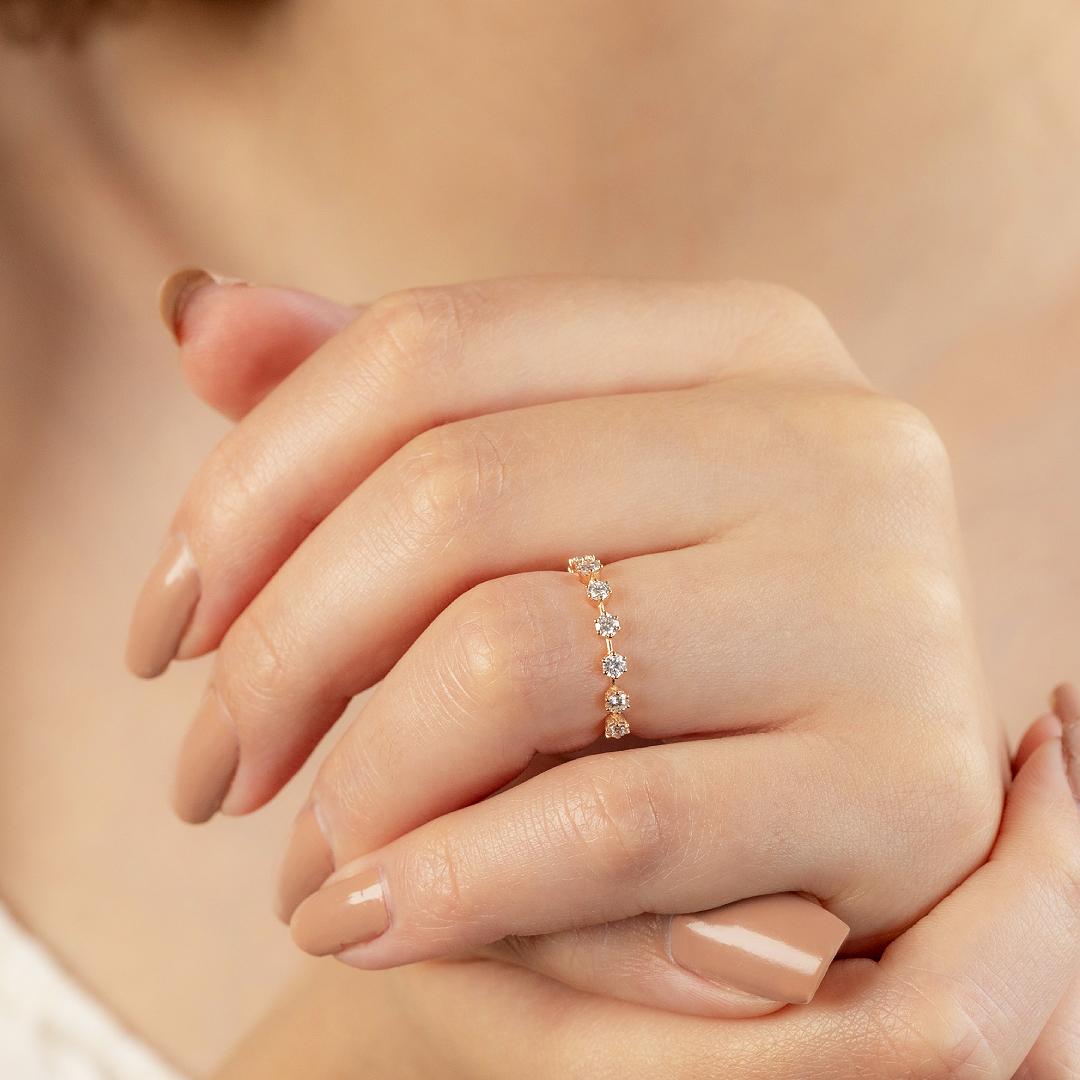 Women's or Men's 14k Rose Gold Ring, 0.48 ct Diamond Rings, Vintage Model Rings For Sale
