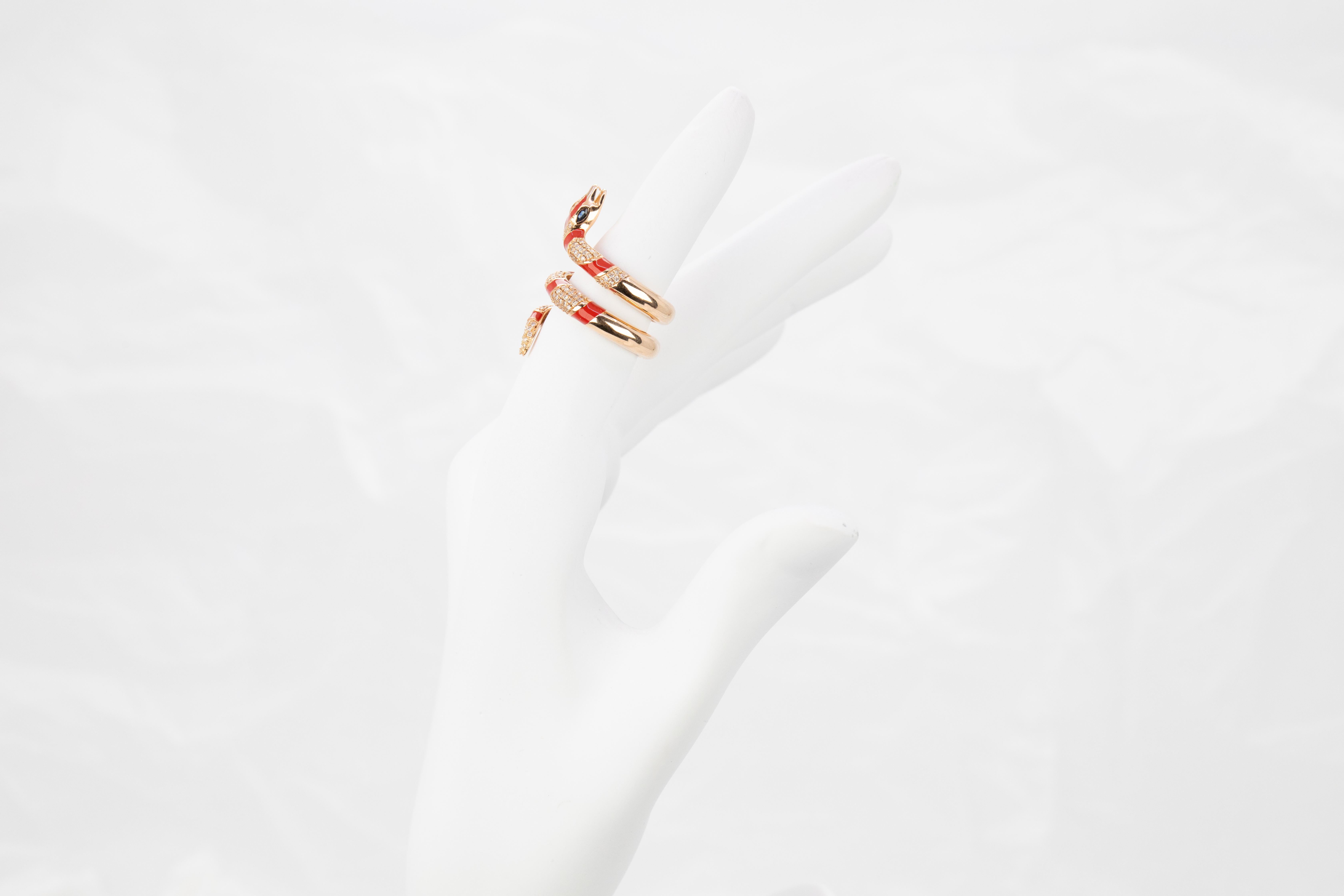 For Sale:  14K Rose Gold Ring 0.66 ct Diamond and Red Enamel Model Sapphire Stone Ring 10