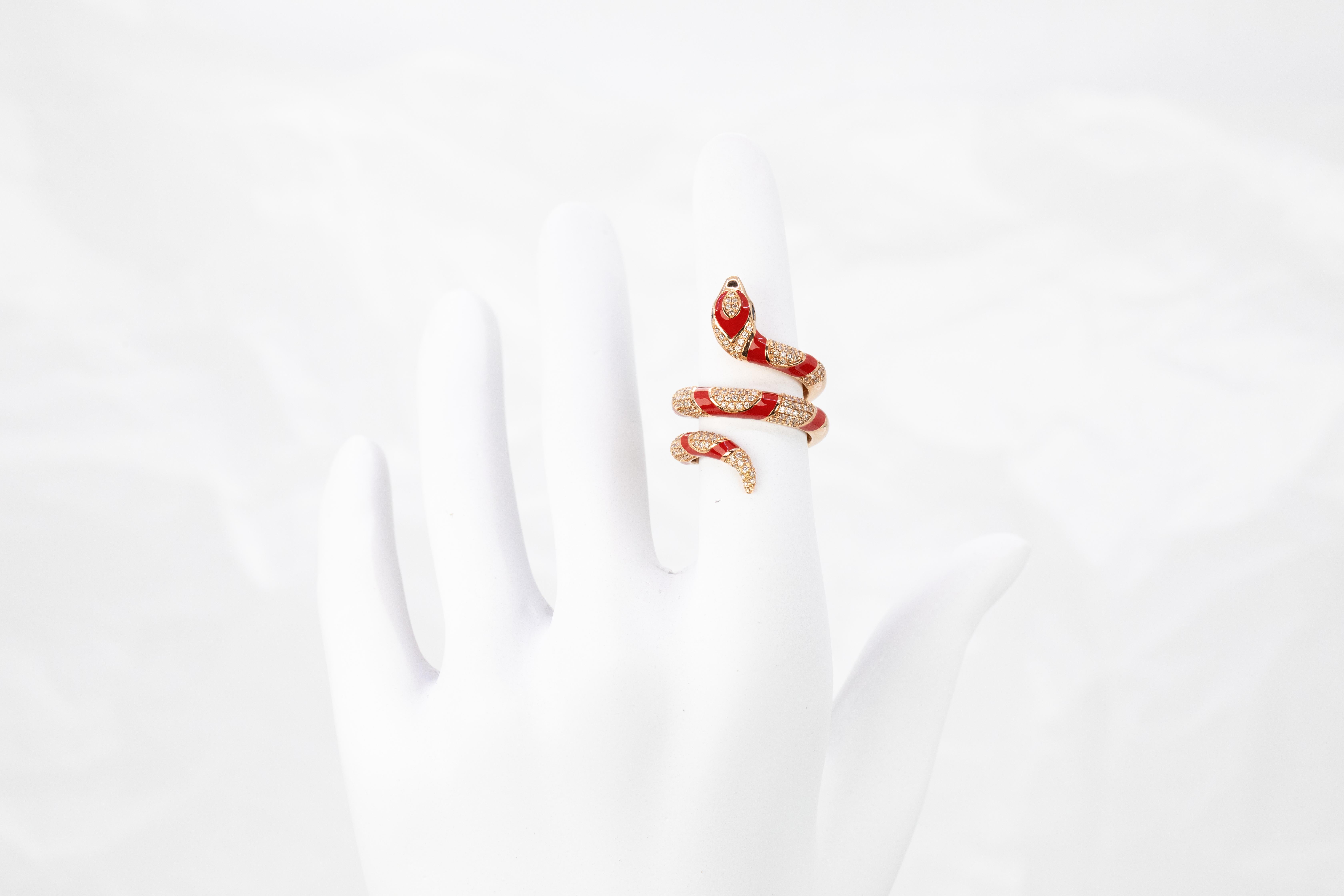 For Sale:  14K Rose Gold Ring 0.66 ct Diamond and Red Enamel Model Sapphire Stone Ring 11