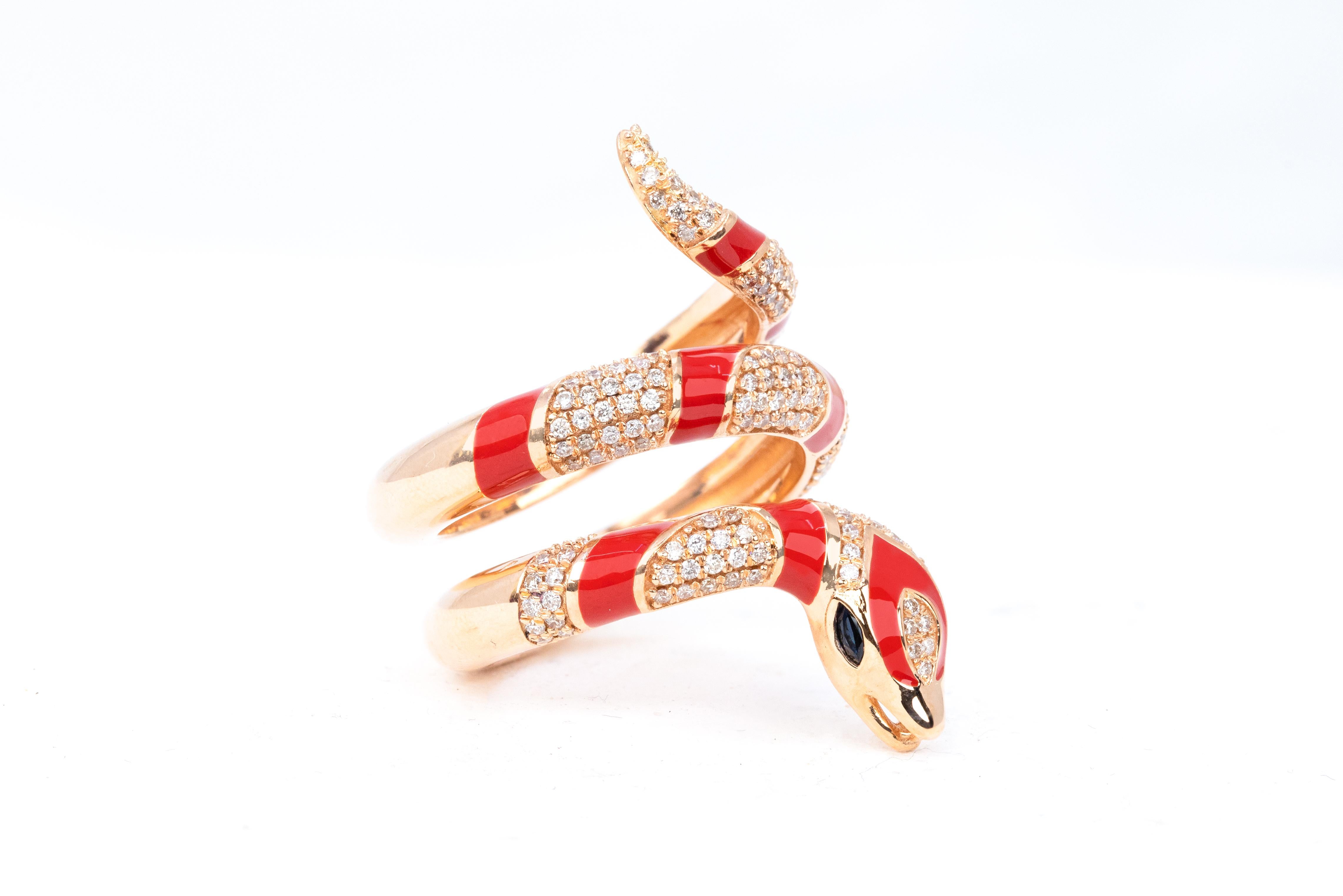 For Sale:  14K Rose Gold Ring 0.66 ct Diamond and Red Enamel Model Sapphire Stone Ring 12