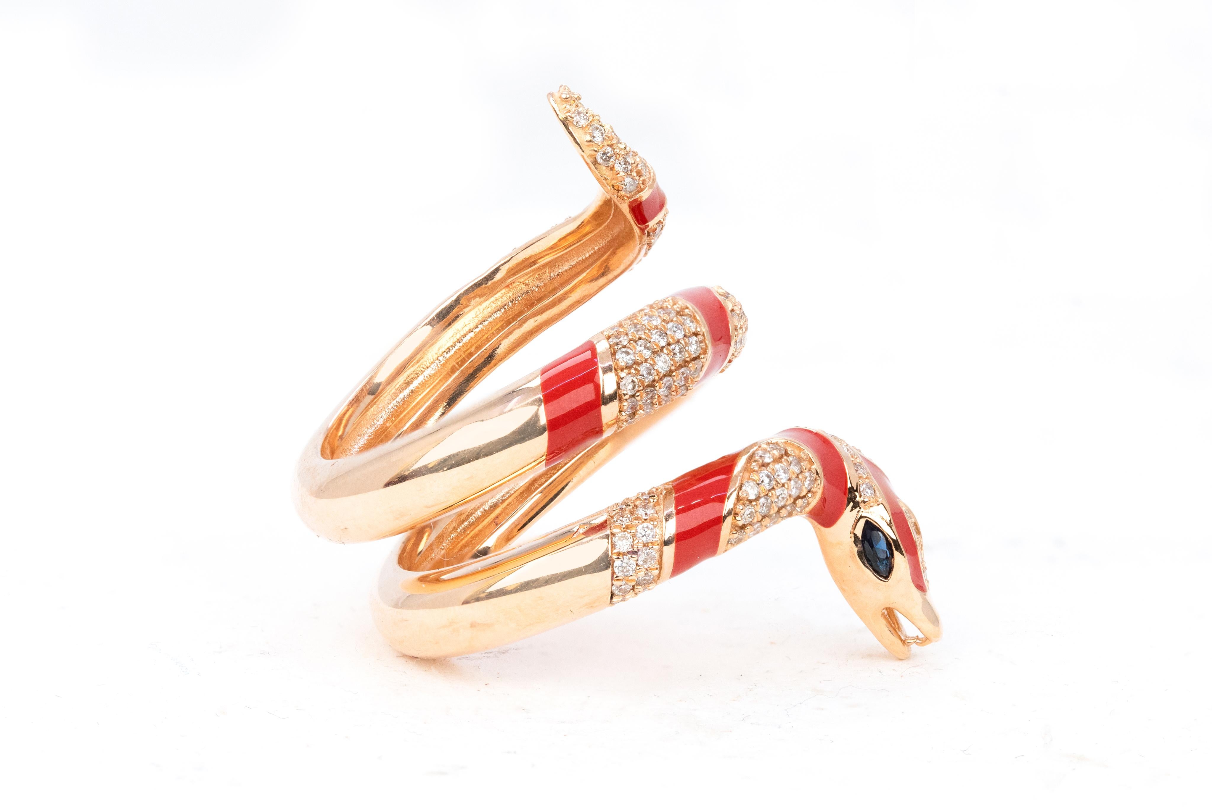 For Sale:  14K Rose Gold Ring 0.66 ct Diamond and Red Enamel Model Sapphire Stone Ring 13