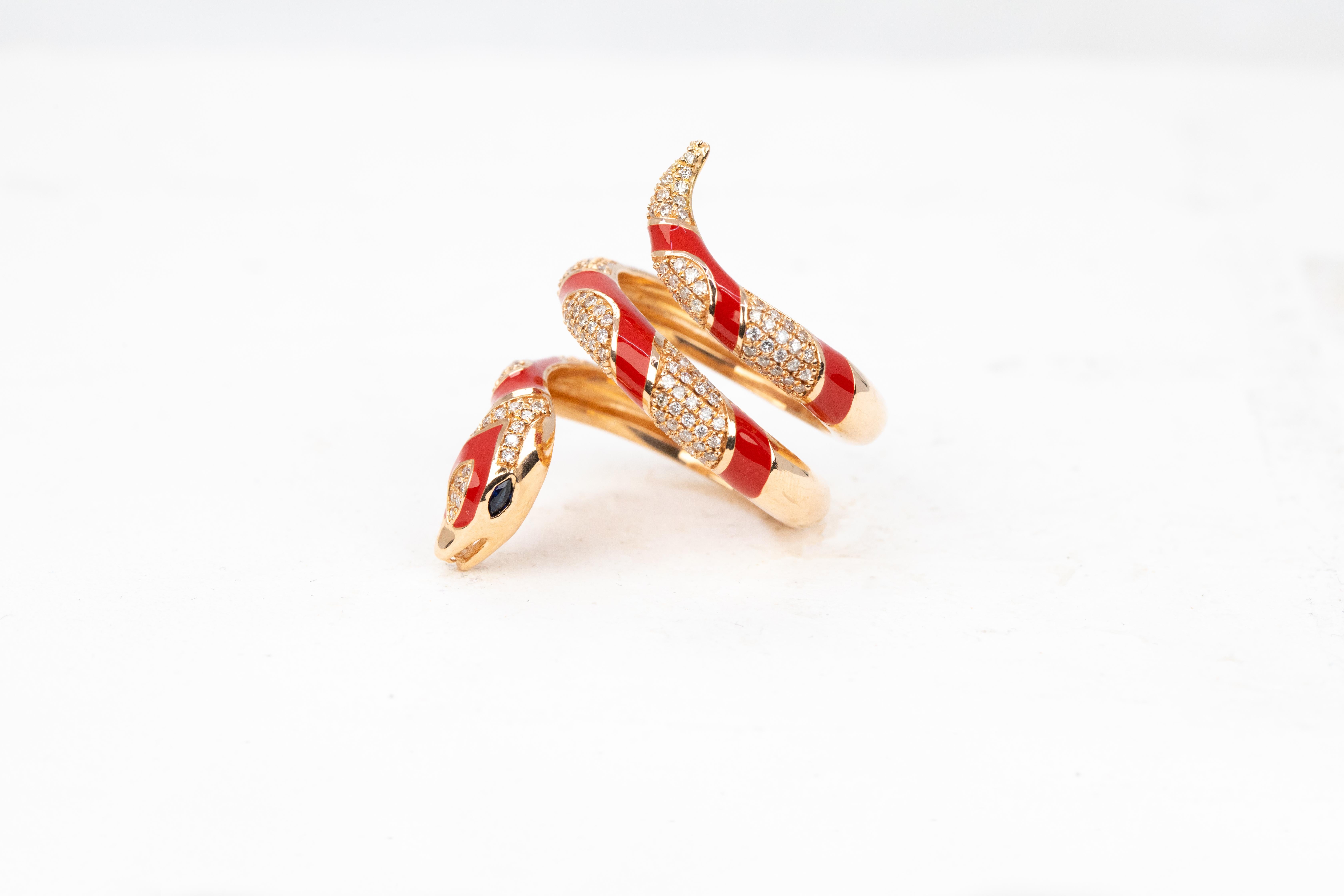 For Sale:  14K Rose Gold Ring 0.66 ct Diamond and Red Enamel Model Sapphire Stone Ring 14