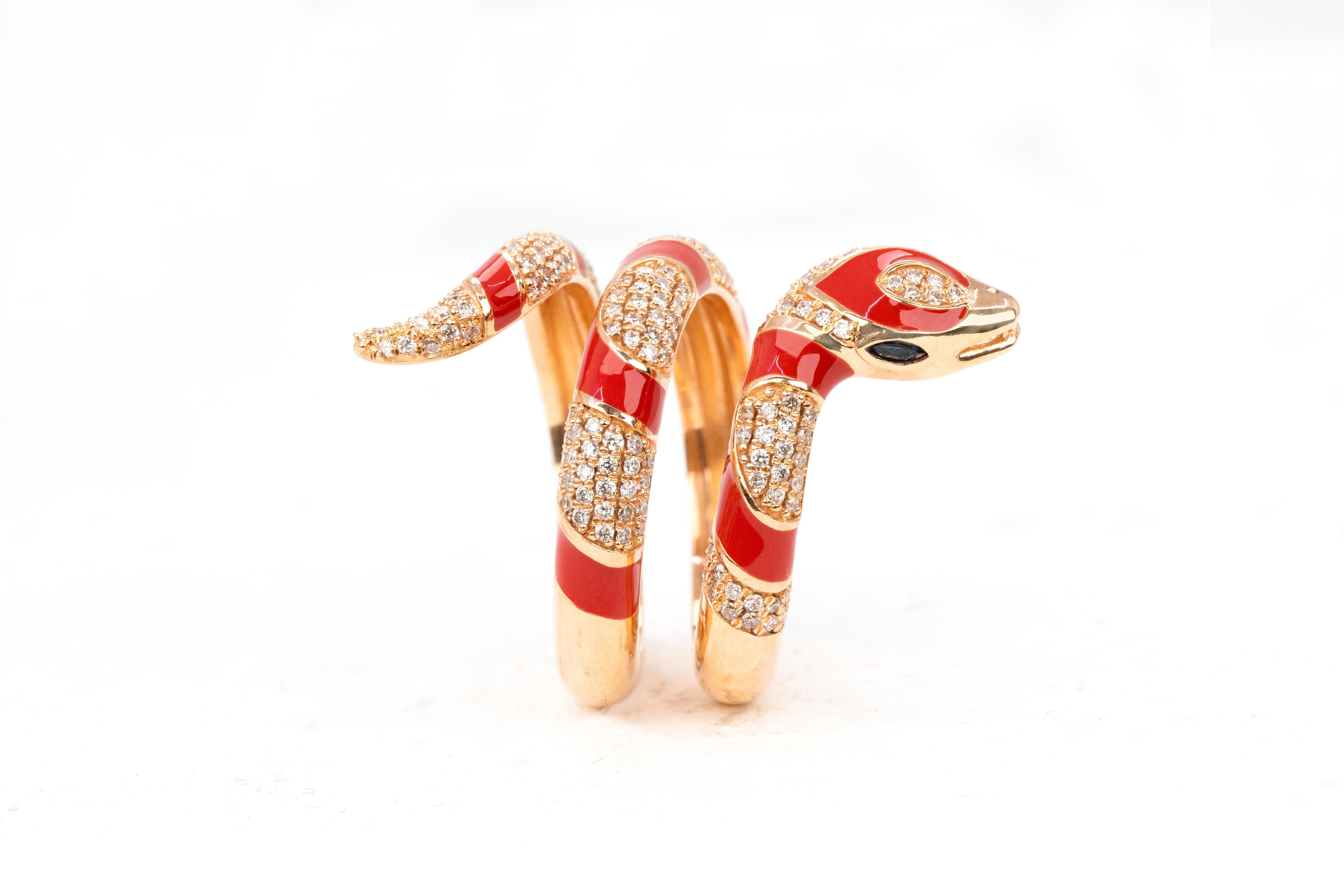 For Sale:  14K Rose Gold Ring 0.66 ct Diamond and Red Enamel Model Sapphire Stone Ring 15