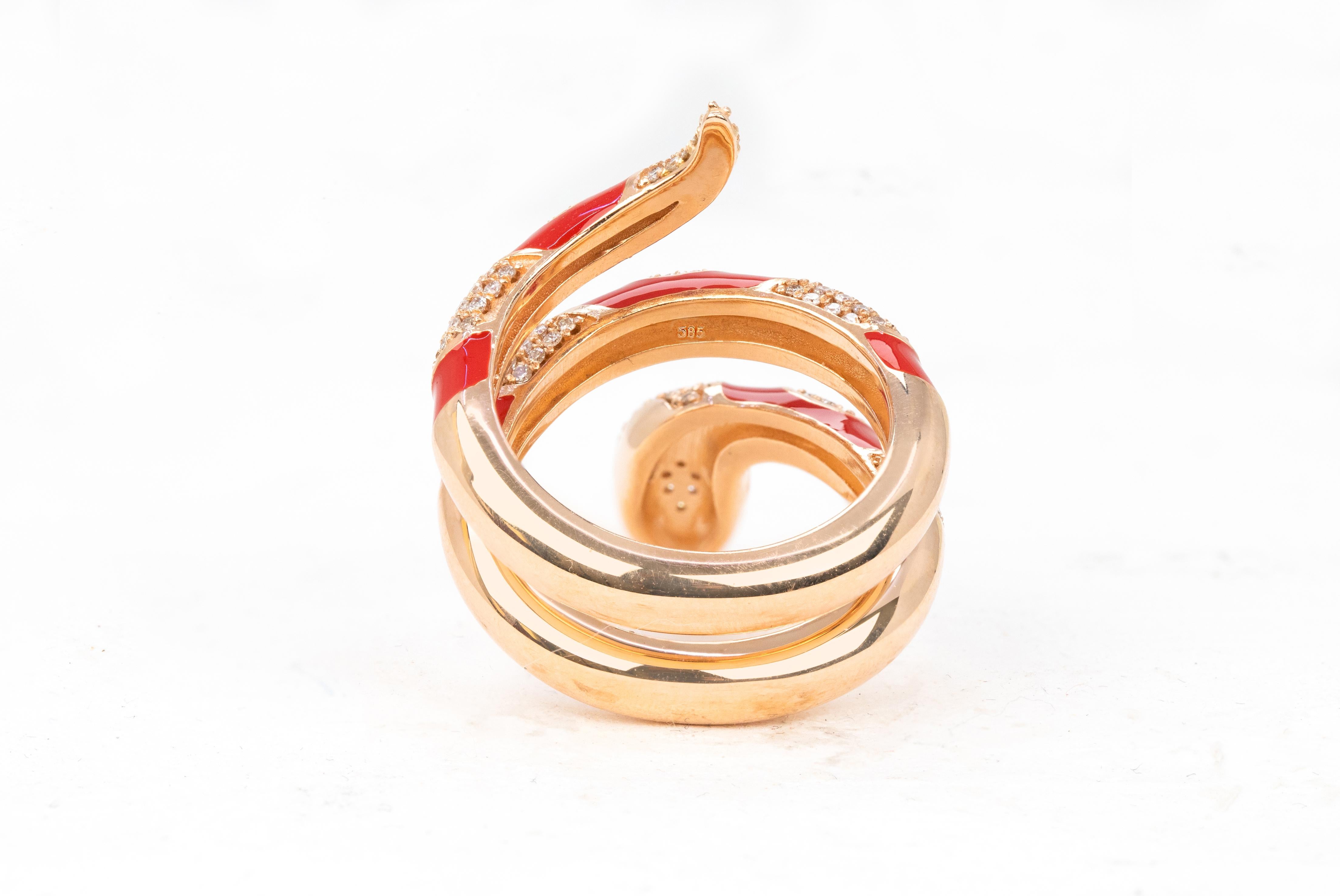 For Sale:  14K Rose Gold Ring 0.66 ct Diamond and Red Enamel Model Sapphire Stone Ring 16