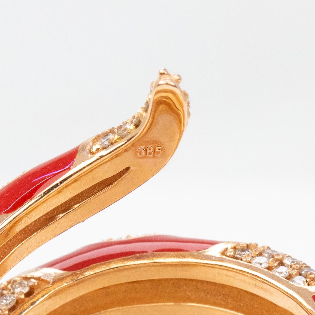 For Sale:  14K Rose Gold Ring 0.66 ct Diamond and Red Enamel Model Sapphire Stone Ring 17