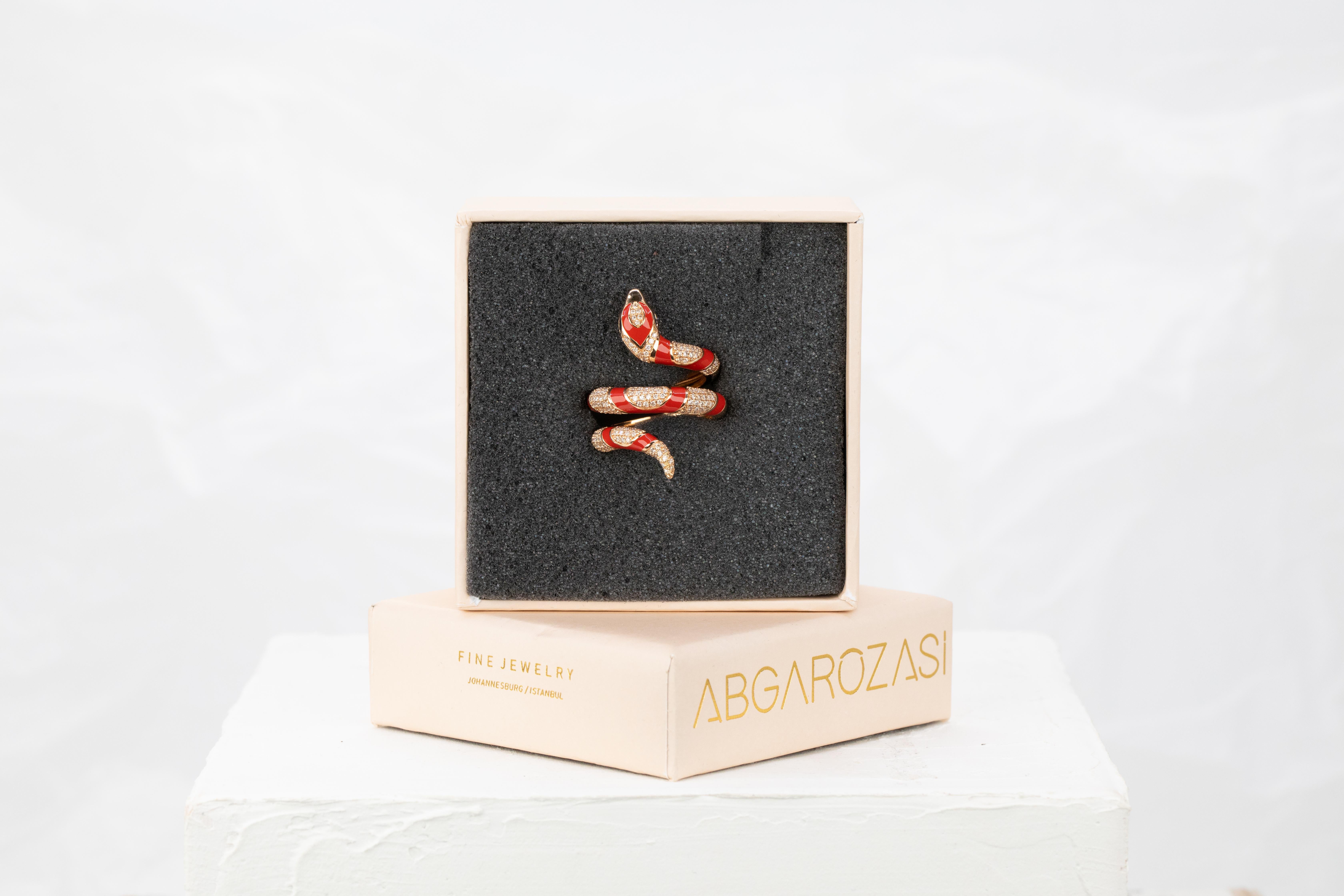 For Sale:  14K Rose Gold Ring 0.66 ct Diamond and Red Enamel Model Sapphire Stone Ring 18