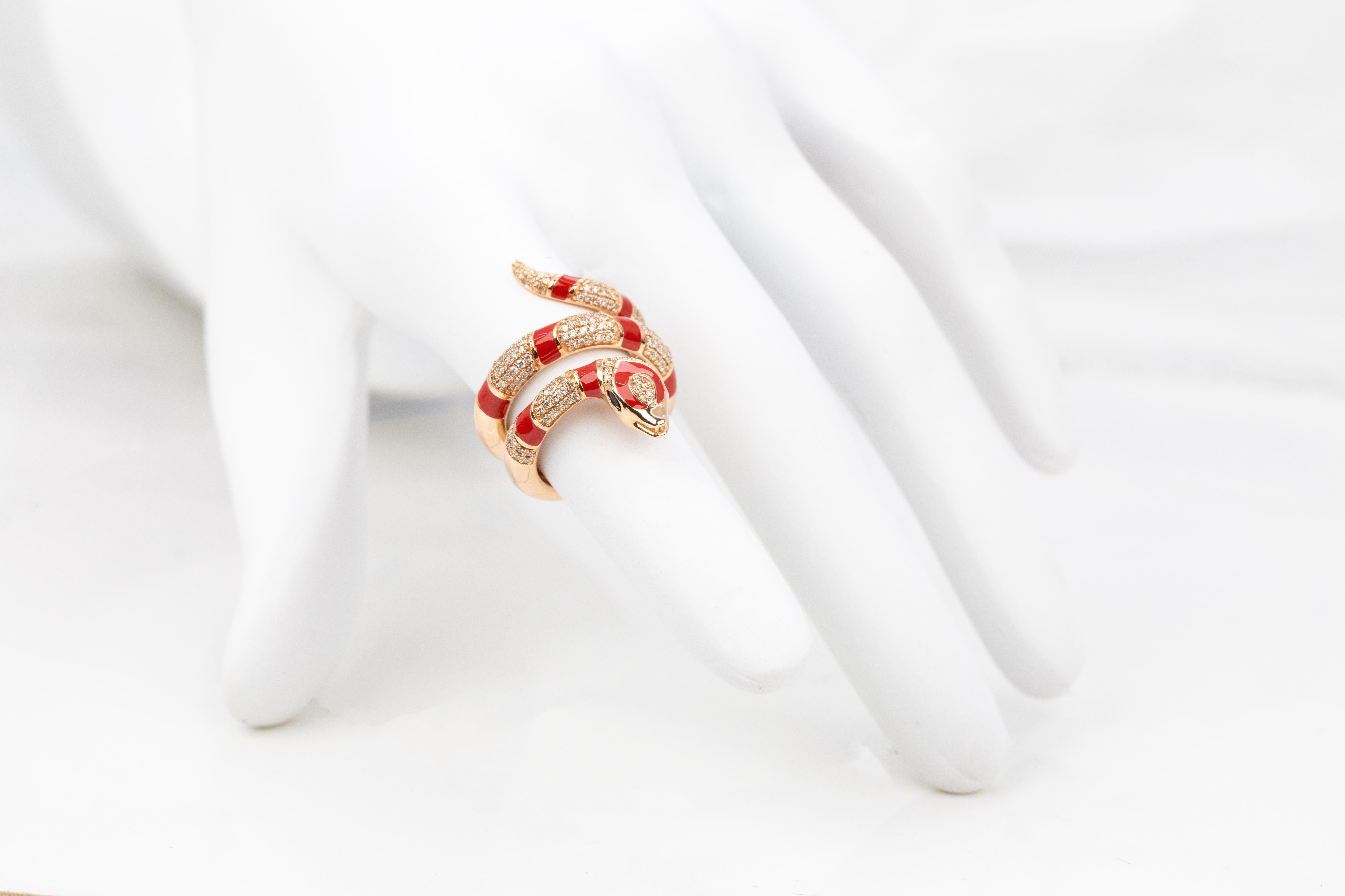 For Sale:  14K Rose Gold Ring 0.66 ct Diamond and Red Enamel Model Sapphire Stone Ring 8