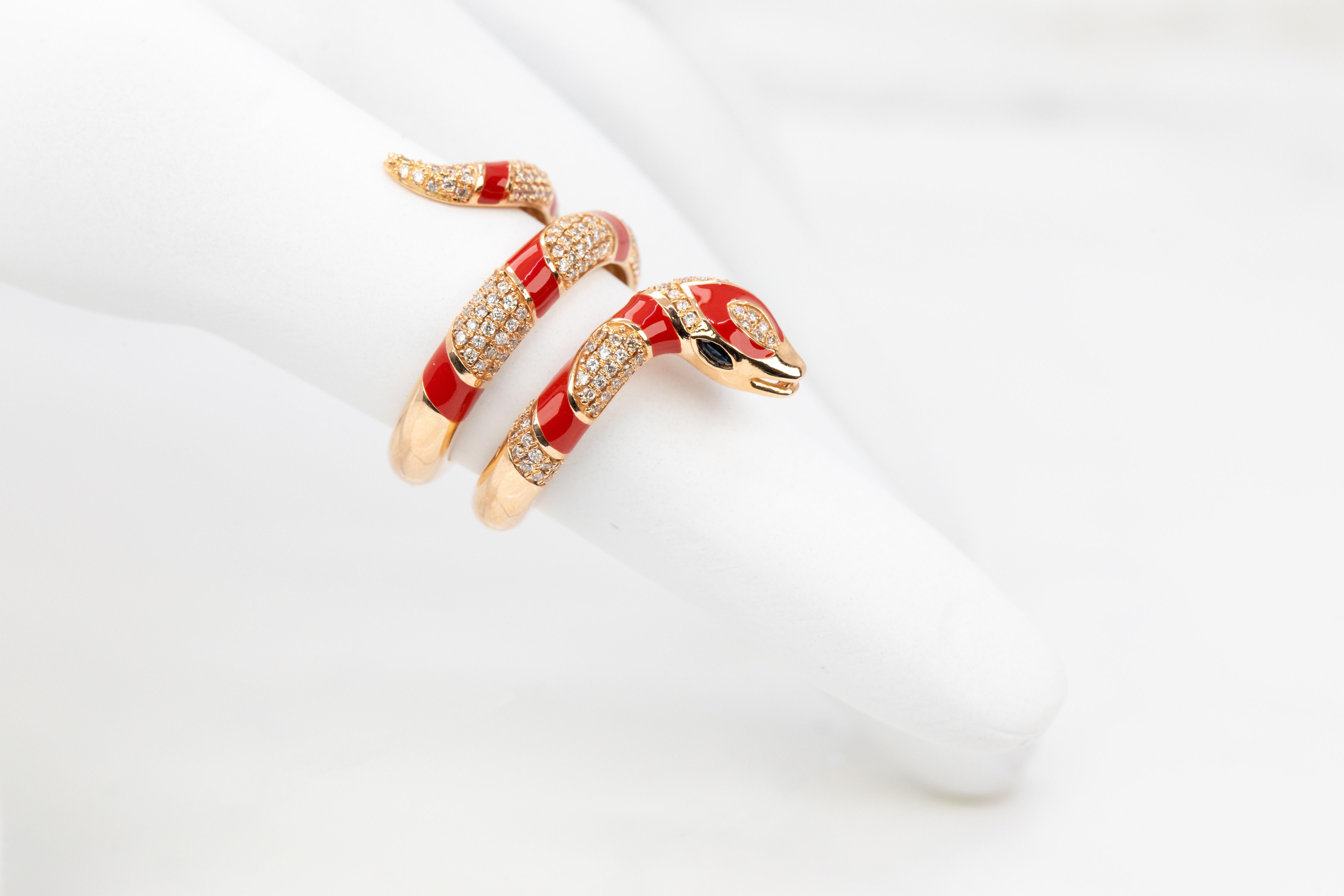 For Sale:  14K Rose Gold Ring 0.66 ct Diamond and Red Enamel Model Sapphire Stone Ring 9