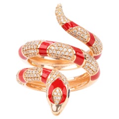 Bague en or rose 14 carats, diamant 0,66 carat et émail rouge modèle saphir