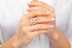 14K Rose Gold Ring Snake Model White Enamel and Emerald Stone Ring