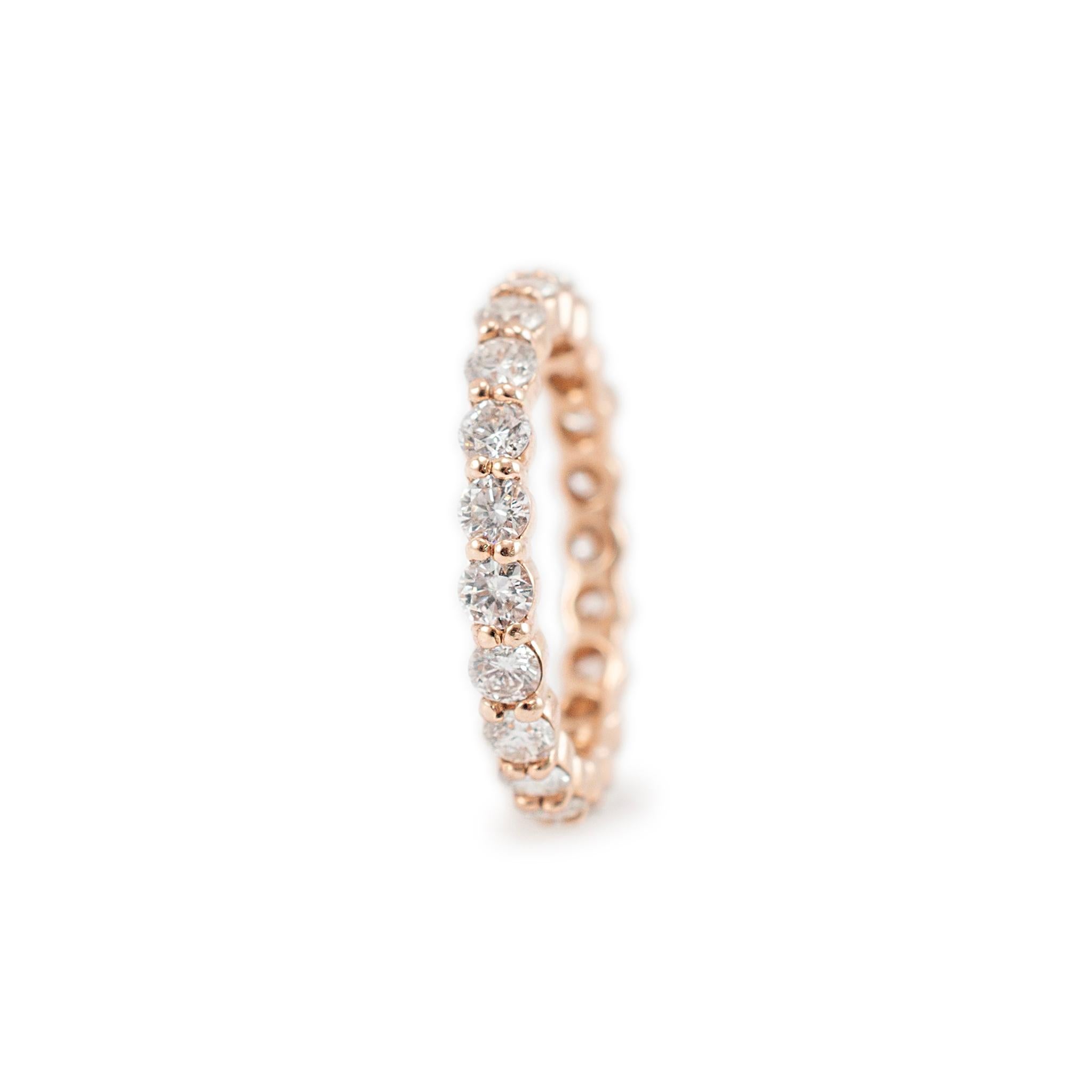 Round Cut Ladies 14K Rose Gold Ring 1.87ct. Full Eternity Diamond Wedding Band