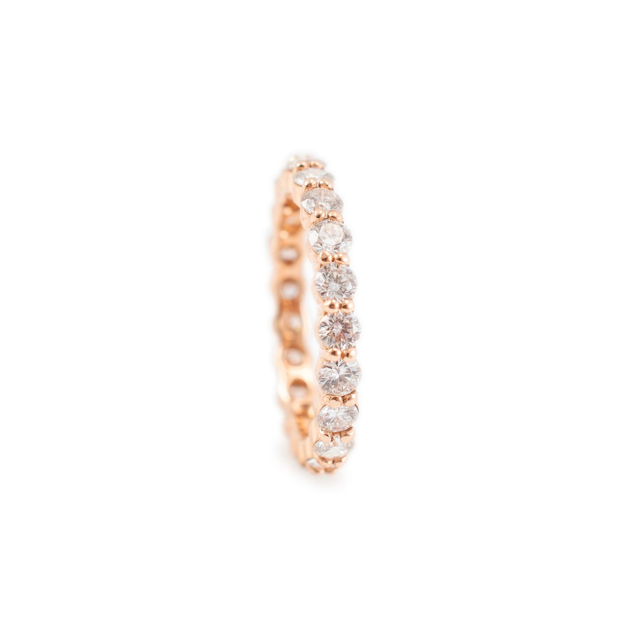 Ladies 14K Rose Gold Ring 1.87ct. Full Eternity Diamond Wedding Band In Excellent Condition In Houston, TX