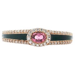 Ring aus 14 Karat Roségold mit rosa Turmalin und schwarzer Emaille