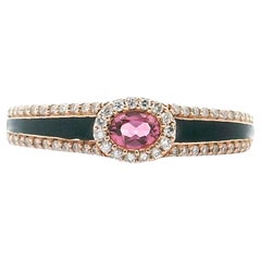 Anello in oro rosa 14K con tormalina rosa e smalto nero