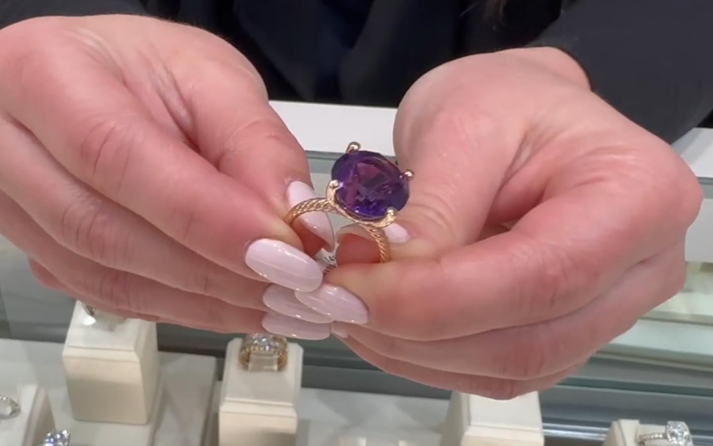14 Karat Roségold Solitär-Ring im Seilstil mit Amethyst, 10 Karat im Angebot 1
