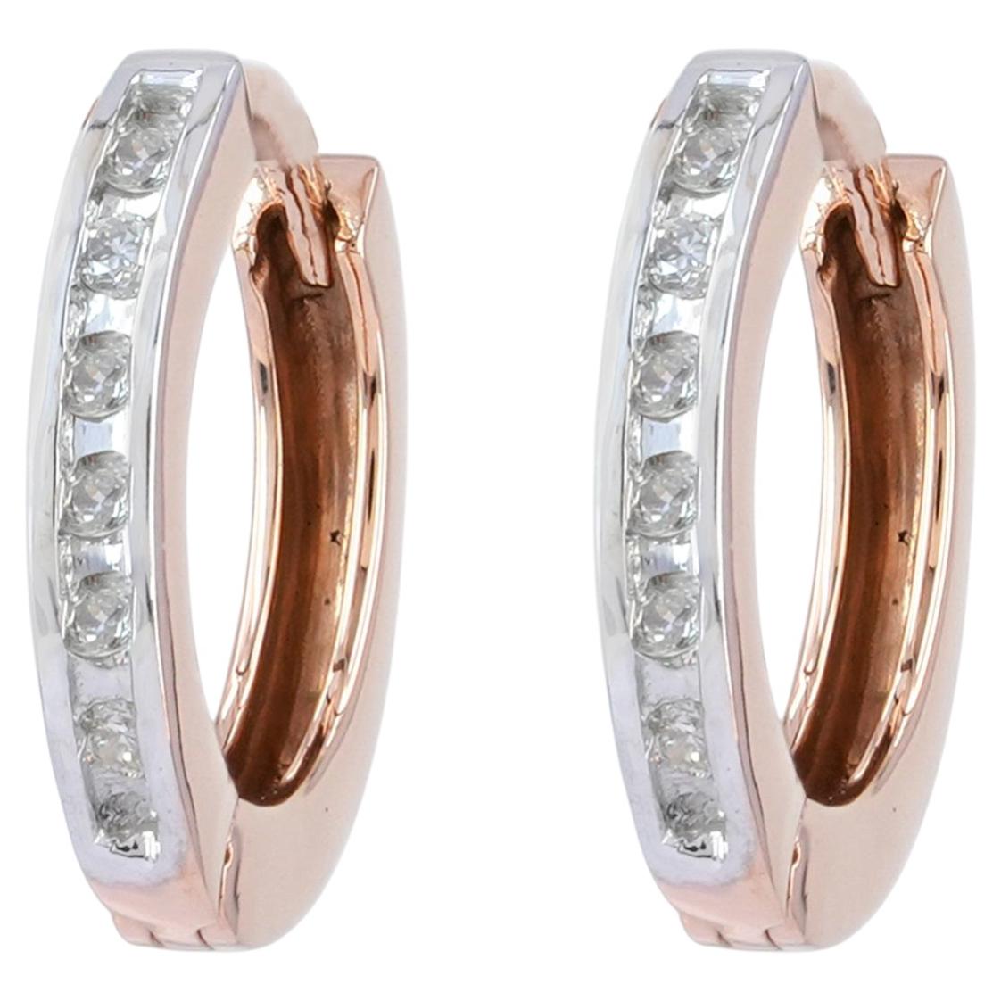 Orecchini a cerchio in oro rosa 14K con diamante a taglio tondo e canale, per un regalo femminile
