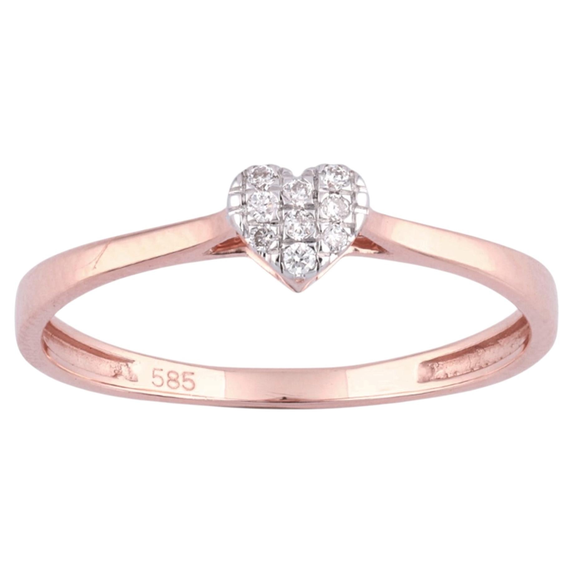 Anello Promessa con cuore a grappolo in oro rosa 14K con diamante taglio rotondo