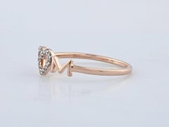 14K Rose Gold Round Cut Diamond Heart "MOM" Script Ring
