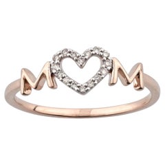 14K Rose Gold Round Cut Diamond Heart "MOM" Script Ring