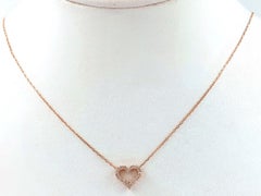 14K Rose Gold Round Cut Diamond Open Heart Pendant