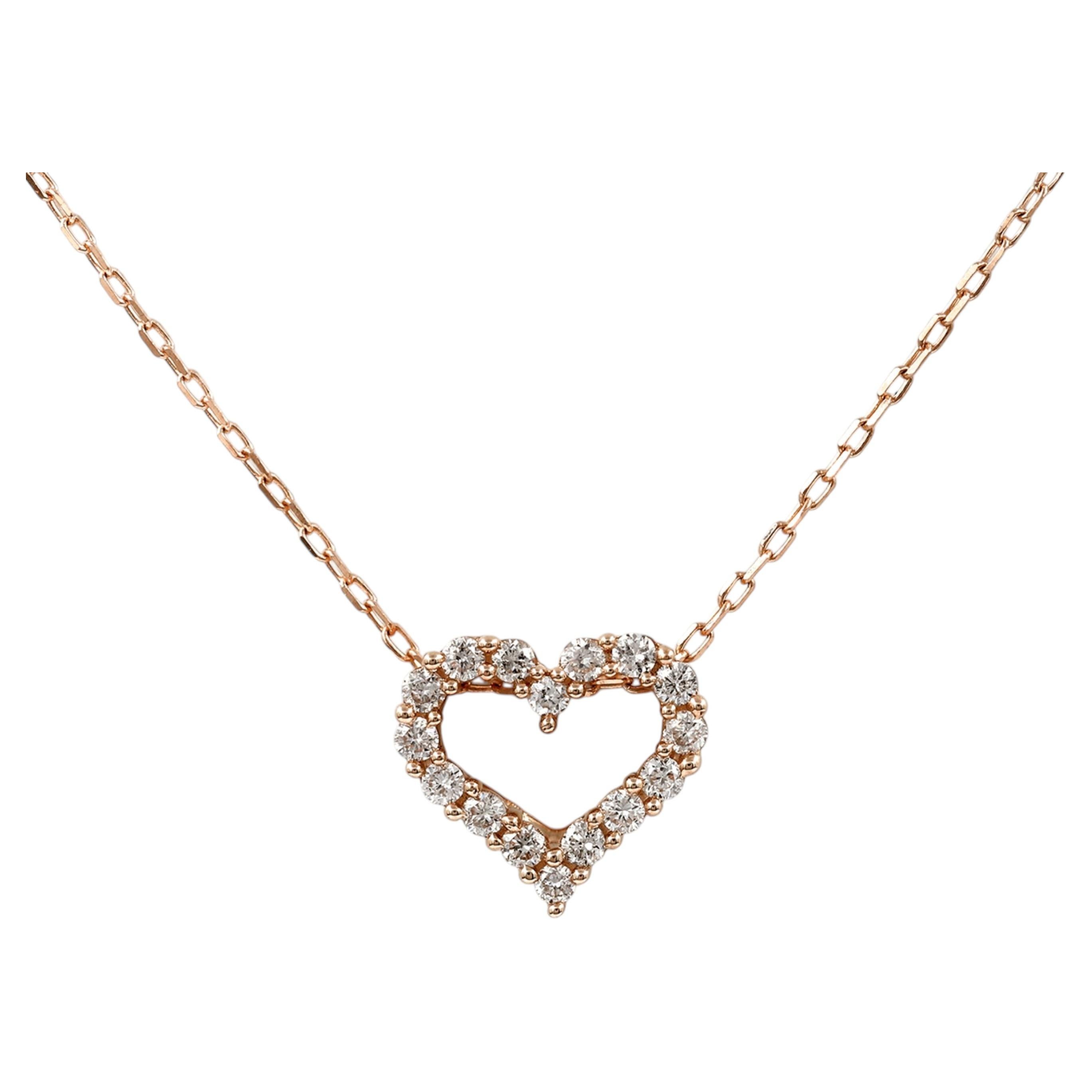 Ciondolo a forma di cuore aperto con diamante a taglio rotondo in oro rosa 14 carati