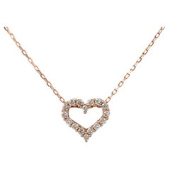 14K Rose Gold Round Cut Diamond Open Heart Pendant