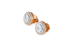 14K Rose Gold Round Diamond Cluster Halo Stud Earrings with Pavé Setting