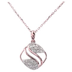 Halskette mit rundem, durchbrochenem Wirbel-Anhänger aus 14-karätigem Roségold mit Diamanten