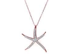 14K Rose Gold Round Diamond Starfish Pendant Necklace