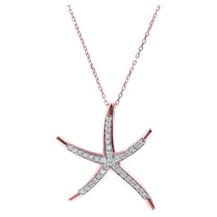 14K Rose Gold Round Diamond Starfish Pendant Necklace