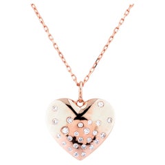 14K Rose Gold Round Diamond Stellar Heart Pendant Necklace