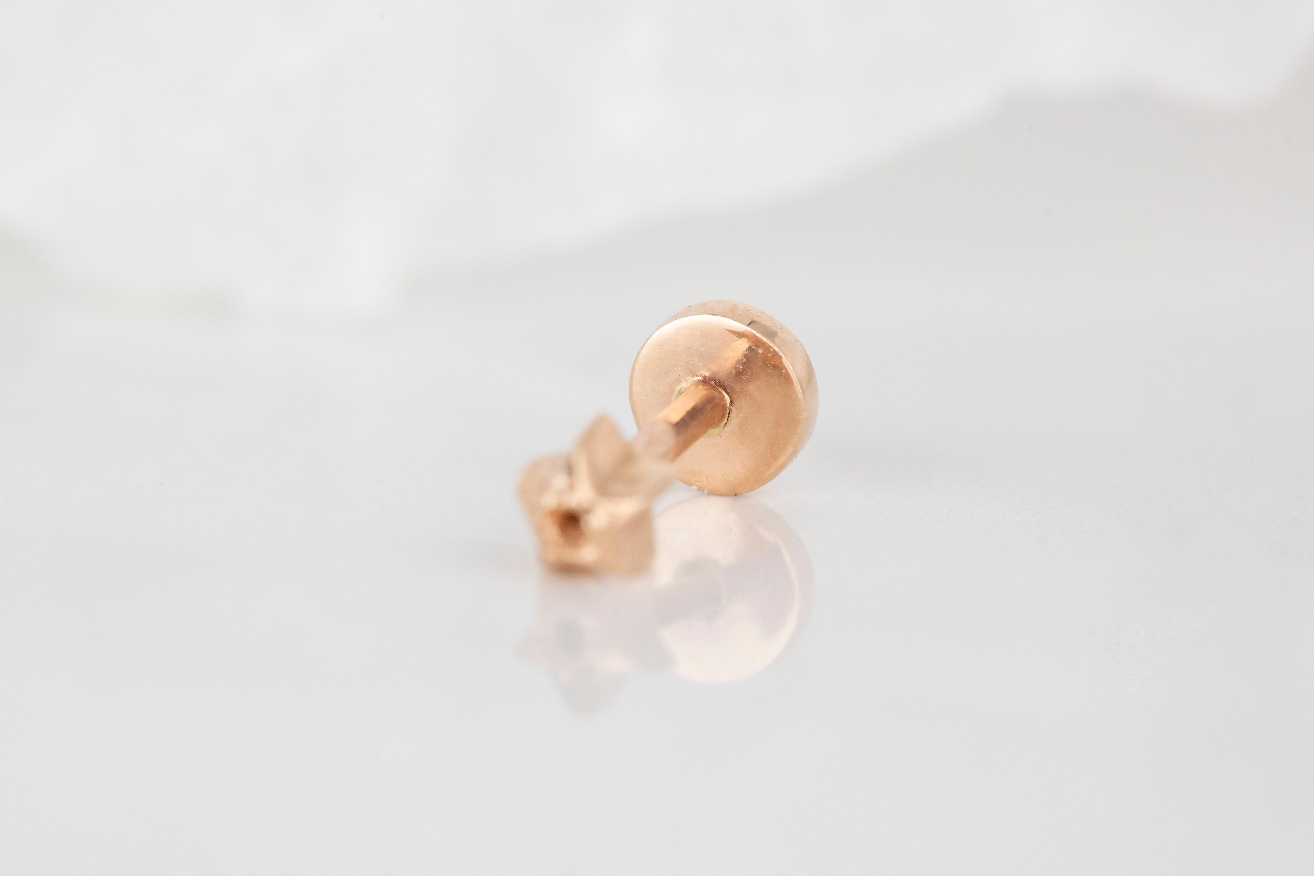 Modern 14K Rose Gold Round Shape Piercing, Rose Gold Stud Round Earring