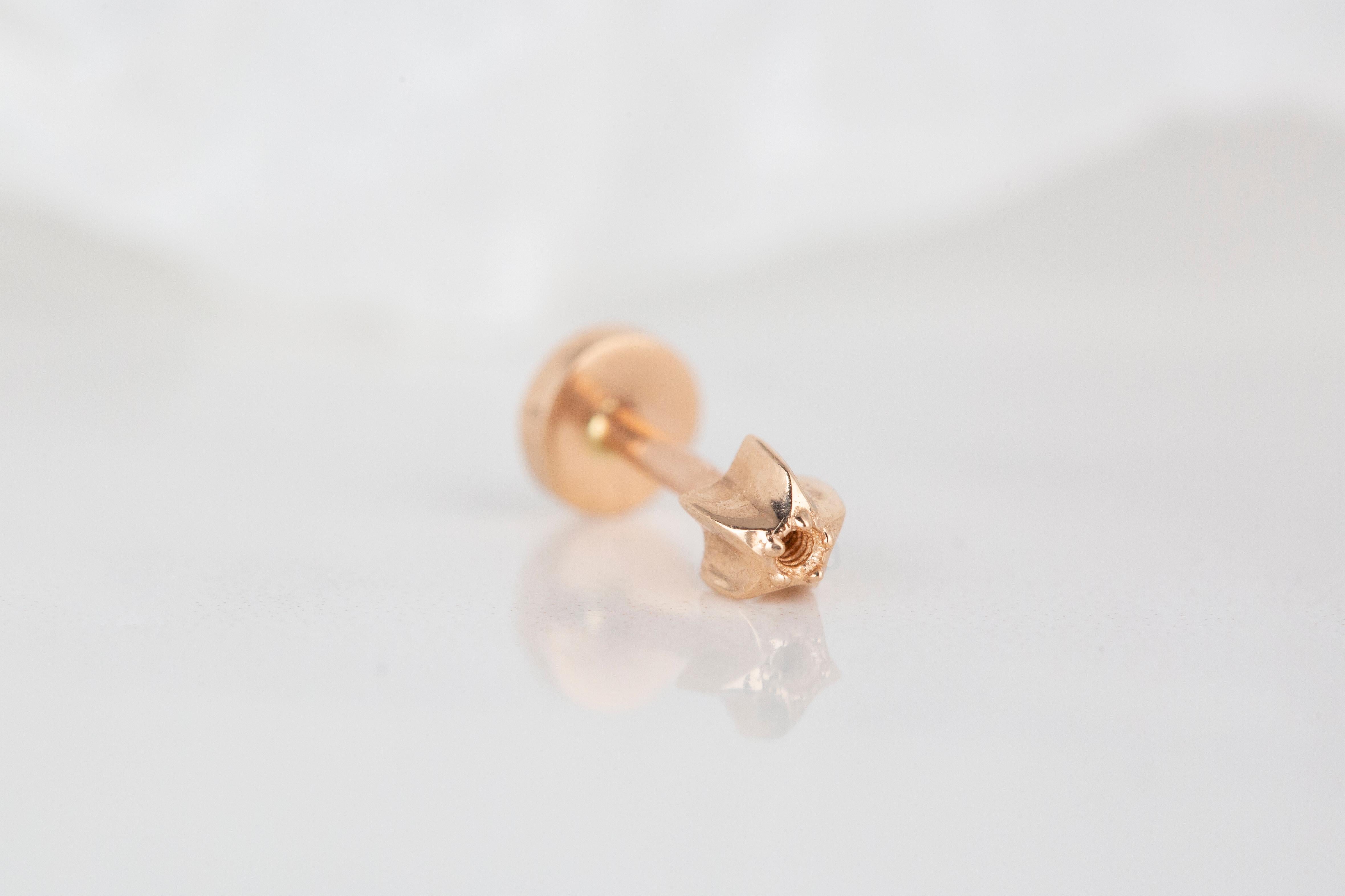 14K Rose Gold Round Shape Piercing, Rose Gold Stud Round Earring In New Condition In ISTANBUL, TR