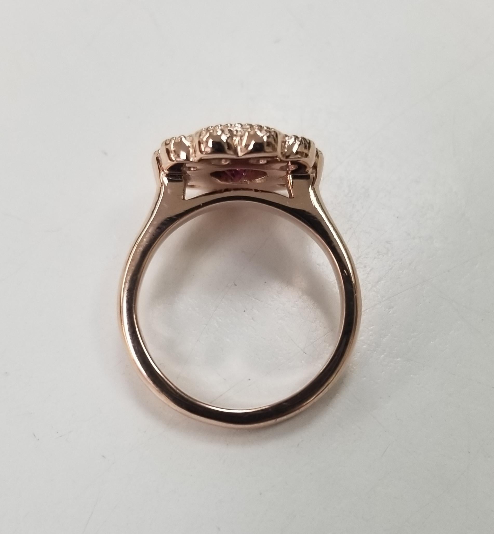 Women's or Men's 14 Karat Rose Gold Rubelite Garnet and Diamond Halo Beaded Ring For Sale