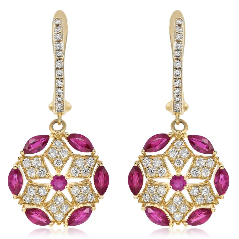 14K Rose Gold Ruby and Diamond Earrings featuring 1.35 Carat T.W. of Natural Rubies and 0.42 Carats T.W. of Diamonds

Underline your look with this sharp 14K Rose Gold Diamond and ruby Earrings. High quality Diamonds and rubies. This Earrings will