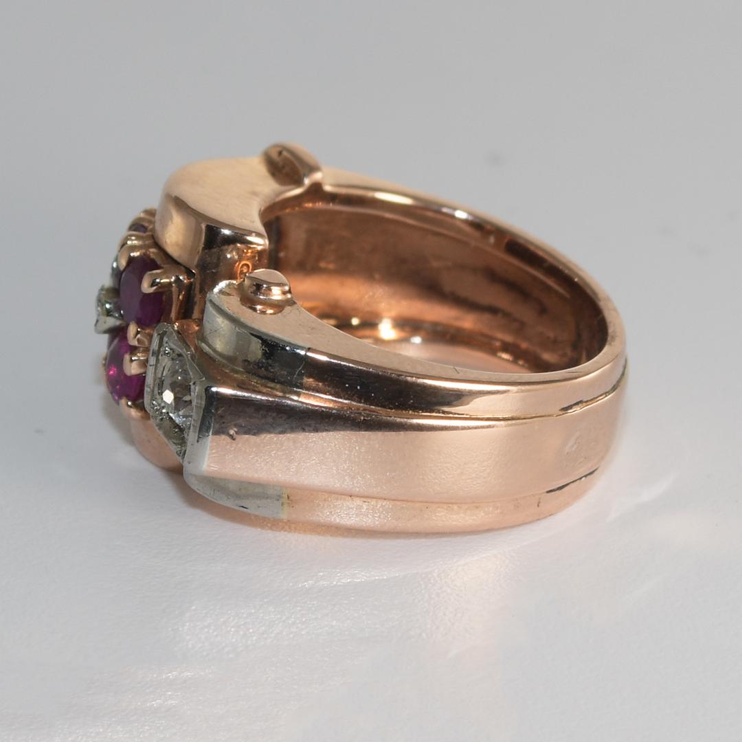 14 Karat Roségold Rubin und Diamant Übergangs-Art-Déco-Ring für Damen oder Herren