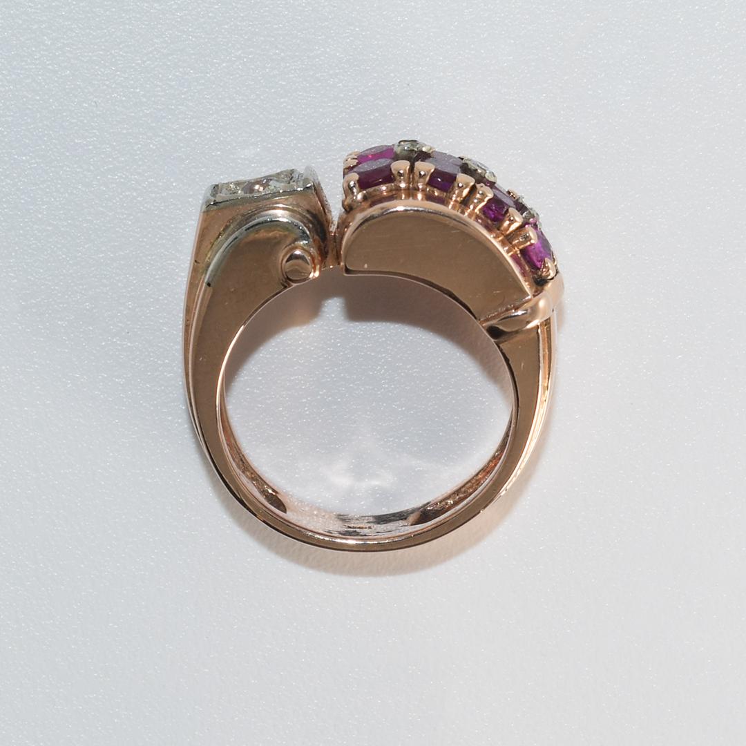 14 Karat Roségold Rubin und Diamant Übergangs-Art-Déco-Ring 2