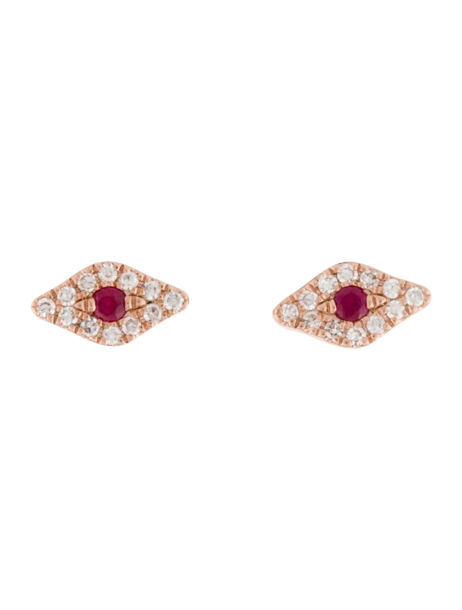  Boucles d'oreilles en forme d'œil maléfique : Fabriquées en or véritable 14k et diamants ronds d'environ 0,06 ct. 24 diamants certifiés et 2 rubis de 0,04 ct. disponibles en or blanc, rose et jaune avec une couleur et une clarté de GH-SI. 
