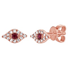 Orecchini a perno con rubino e diamante in oro rosa 14K per lei