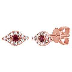 14 Karat Roségold Rubin &amp;amp; Diamant Evil Eye Ohrstecker für Sie