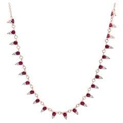 14K Rose Gold Round Ruby & Diamond Riviera Layering Necklace