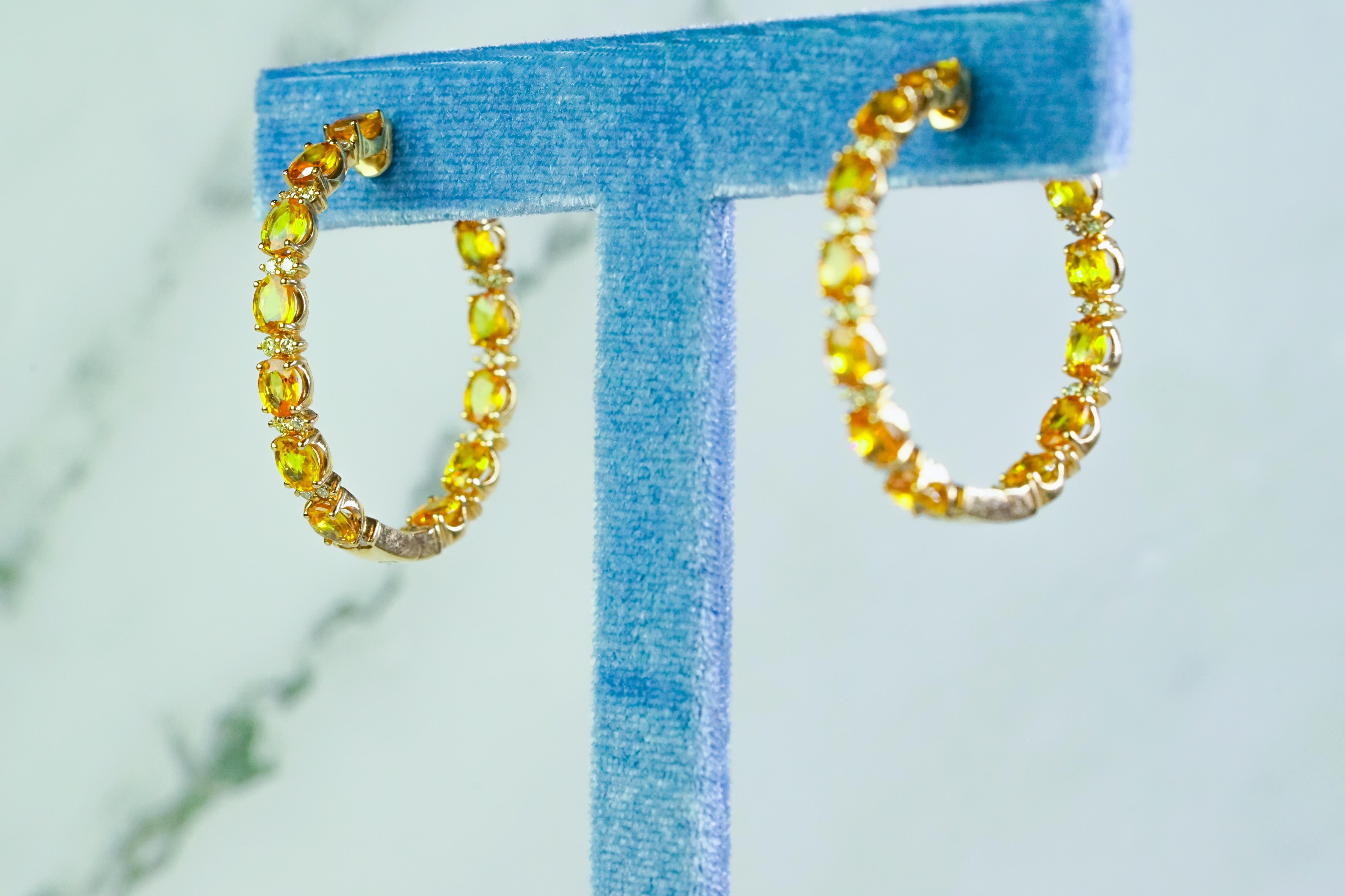 Pendientes de aro de zafiro y diamantes de oro rosa de 14 quilates Contemporáneo en venta