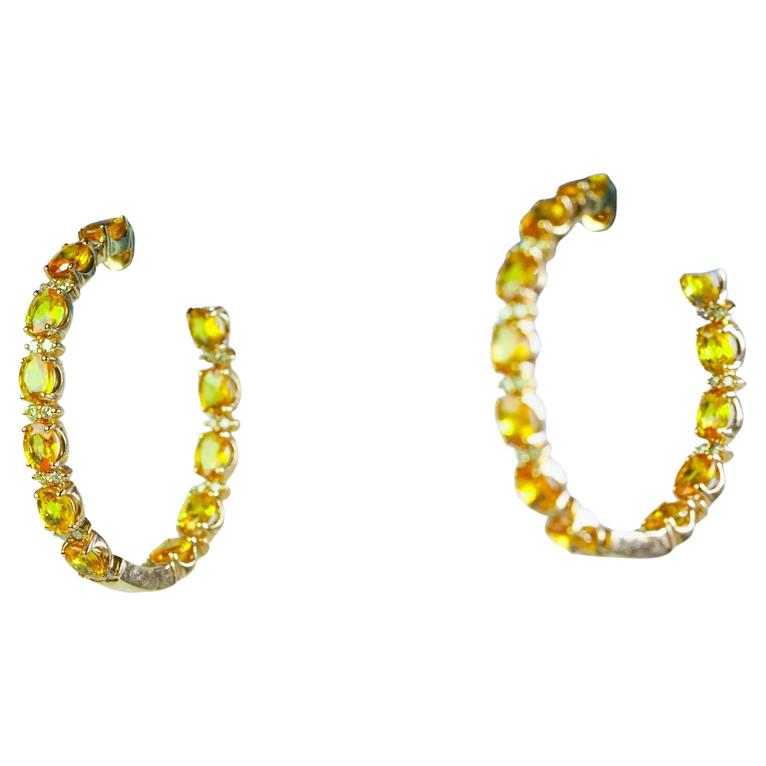 Pendientes de aro de zafiro y diamantes de oro rosa de 14 quilates en venta