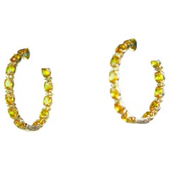 Pendientes de aro de zafiro y diamantes de oro rosa de 14 quilates