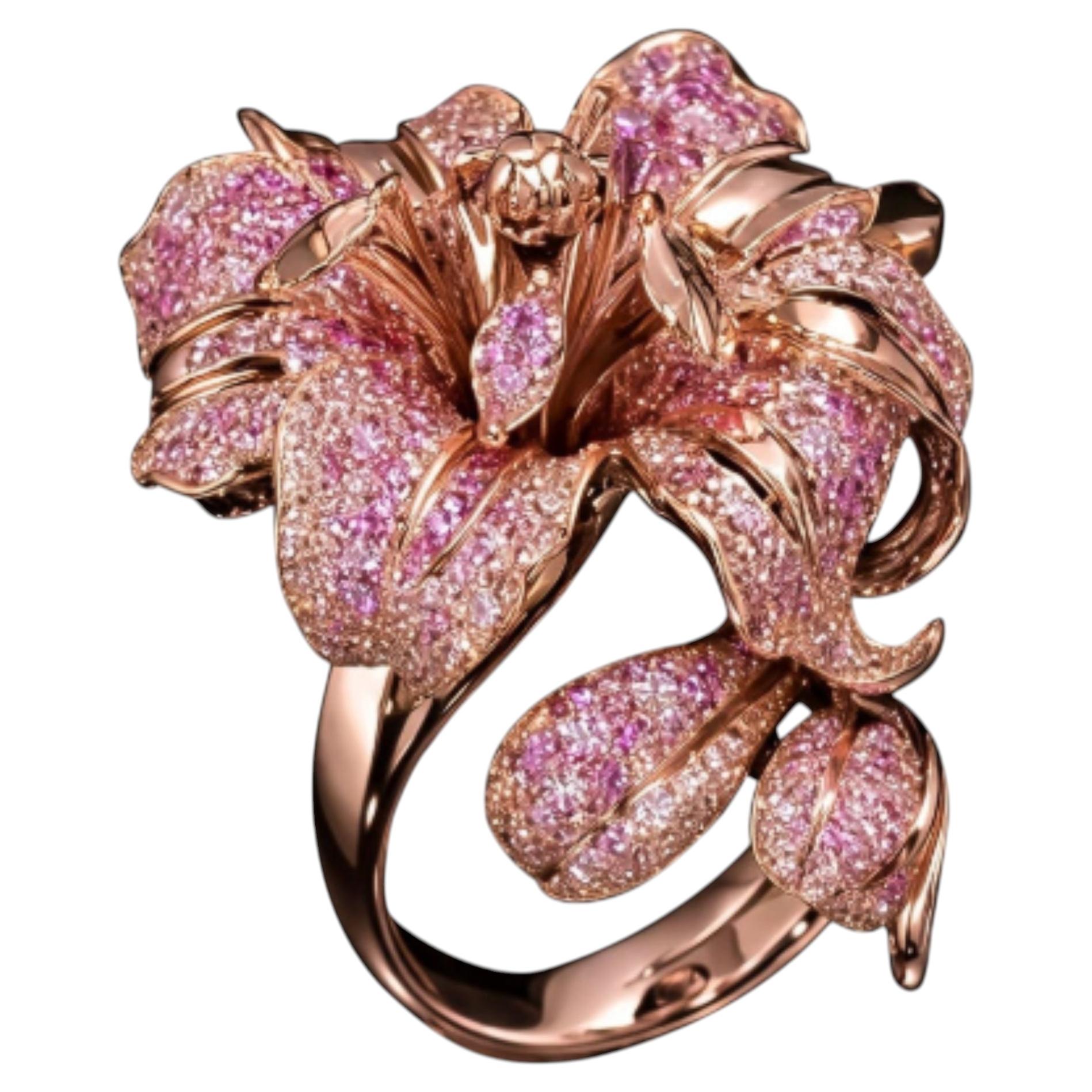 For Sale:  14K Rose Gold Sapphire Cocktail Ring “The Blushing Bloom”- Handcrafted To Order