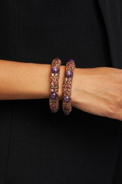 14k Rose Gold Set of 2 Star Ruby Cabochon Bangles TCW = 130.45 ct